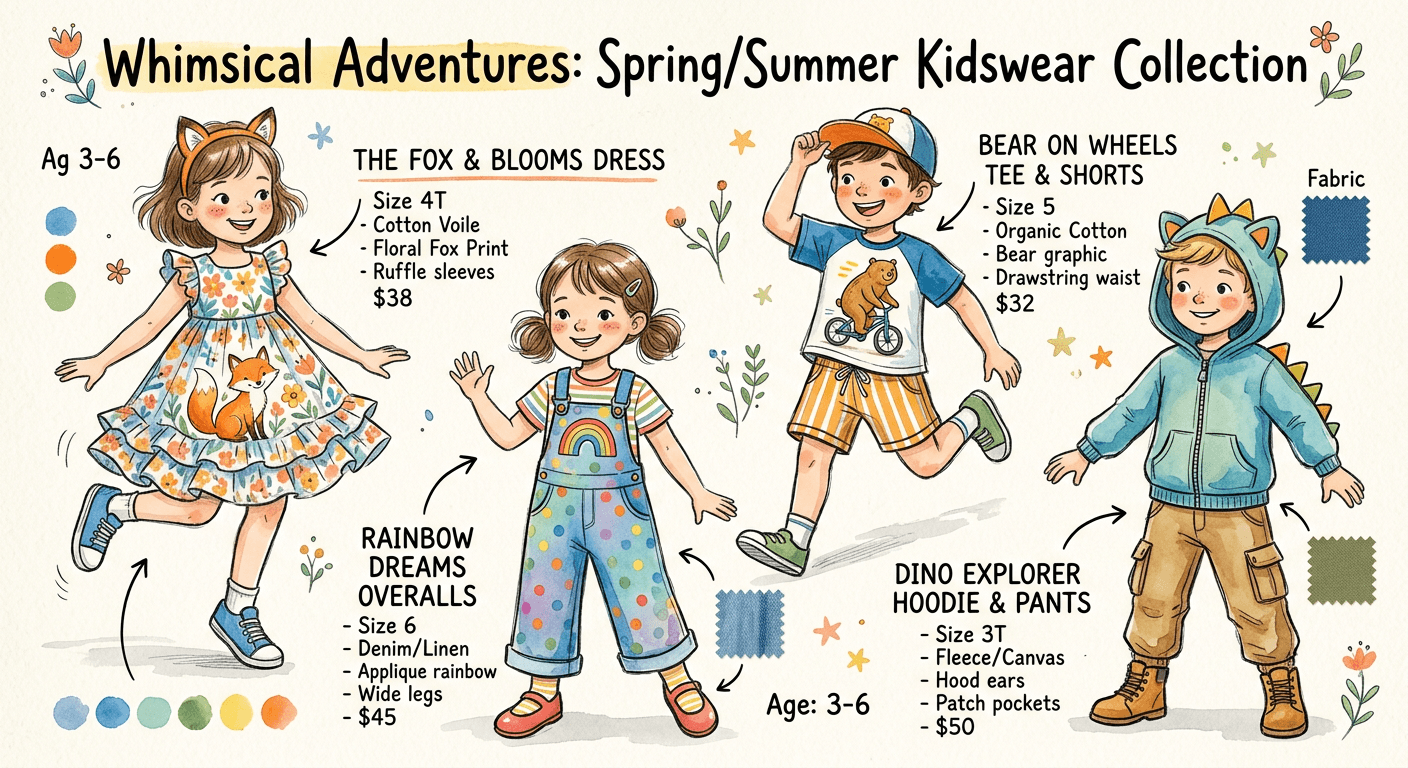 Original Convert children's wear design sketches into cute, realistic product images. Visualize kids collections before sampling.