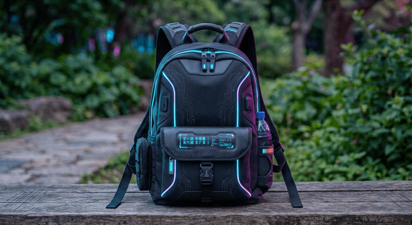 AI Rendered Design a unique cyberpunk style backpack with AI.