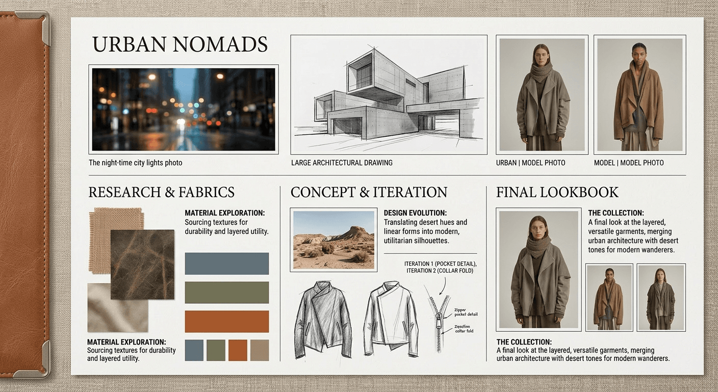 AI Rendered Create stunning fashion design portfolio pages. Present your work professionally for jobs, school, and clients.