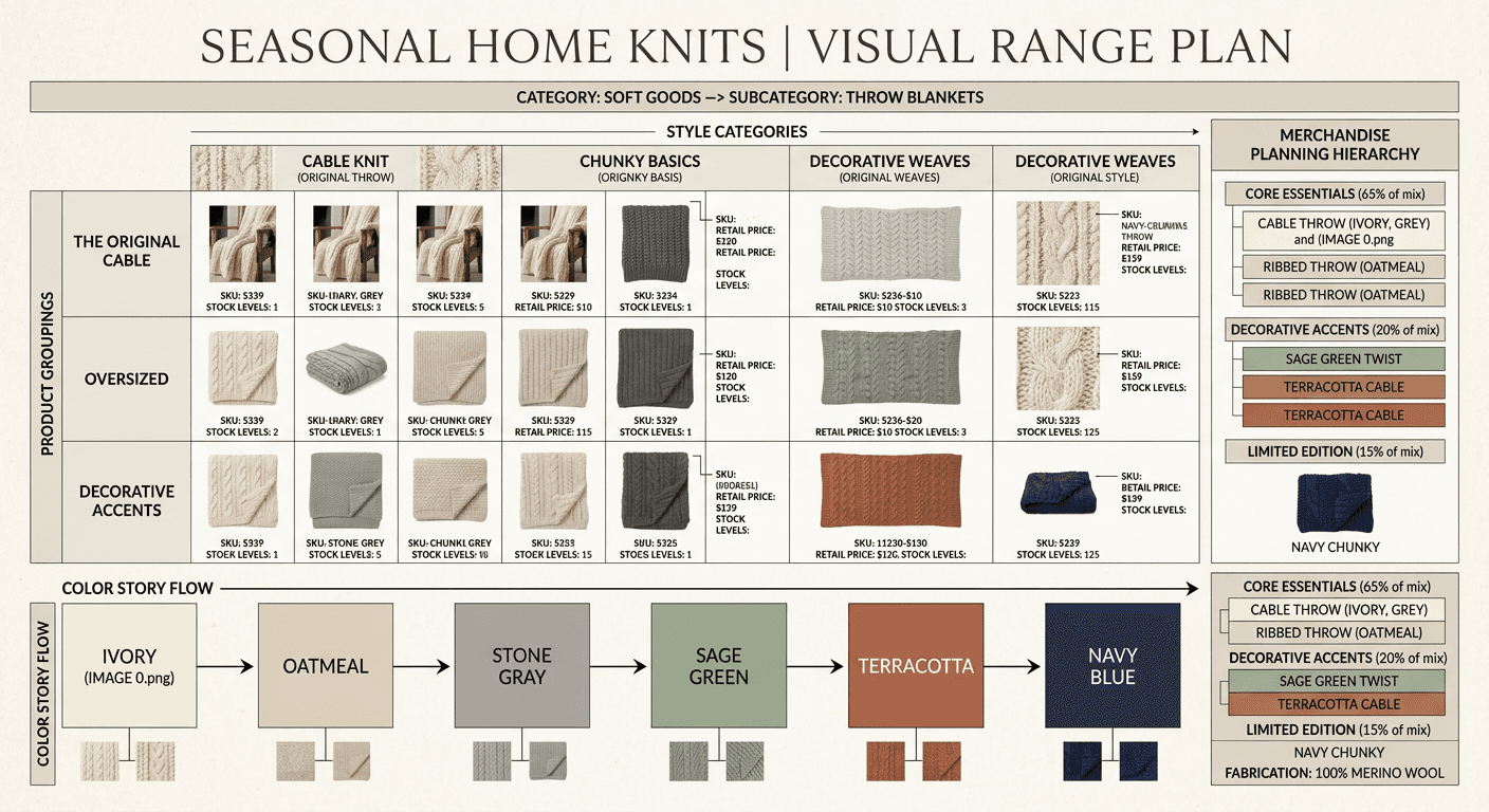 AI Rendered Create visual range plans for fashion buying and merchandising. See your full product range at a glance.