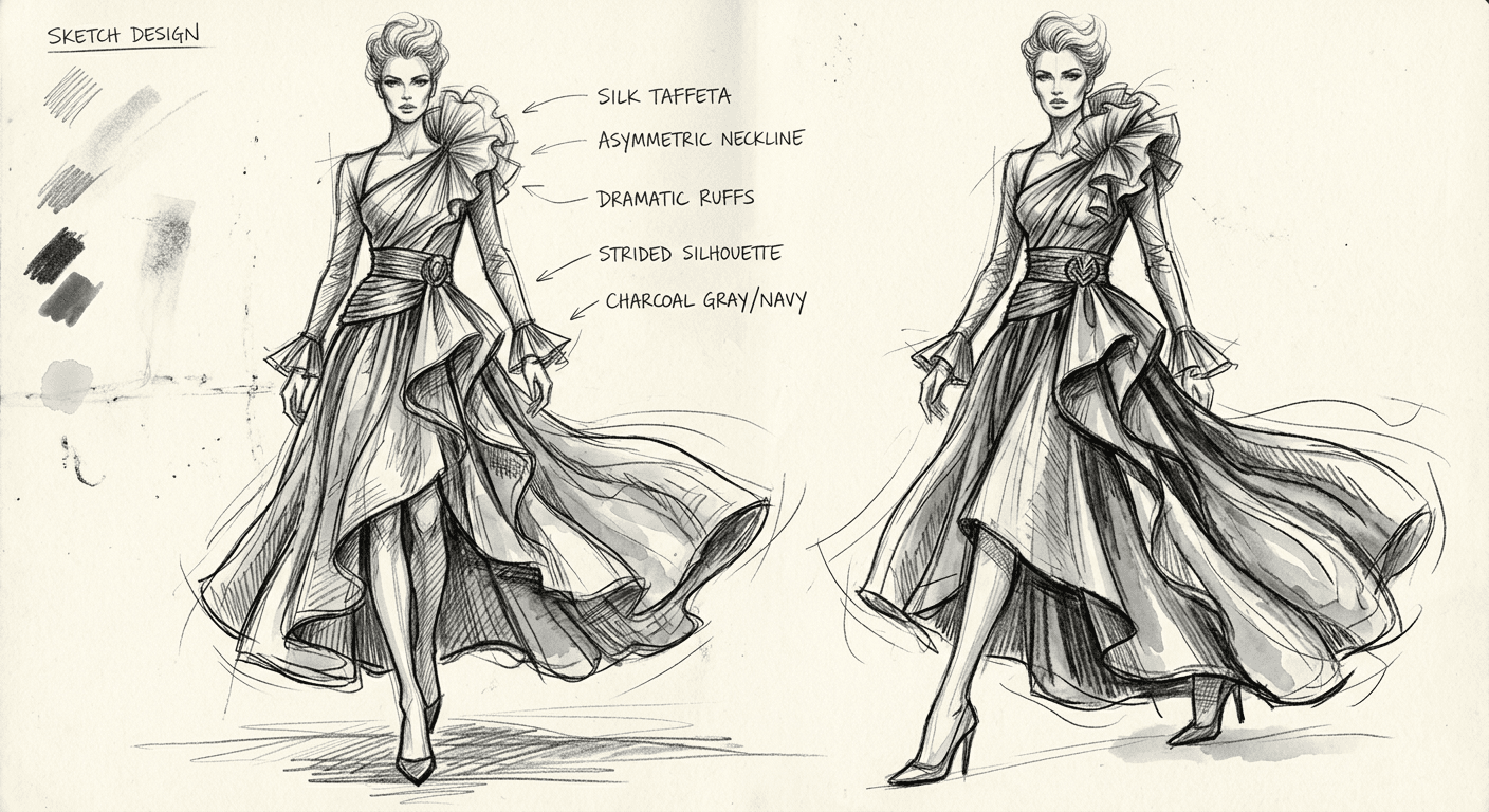 Original fashion sketch before AI transformation