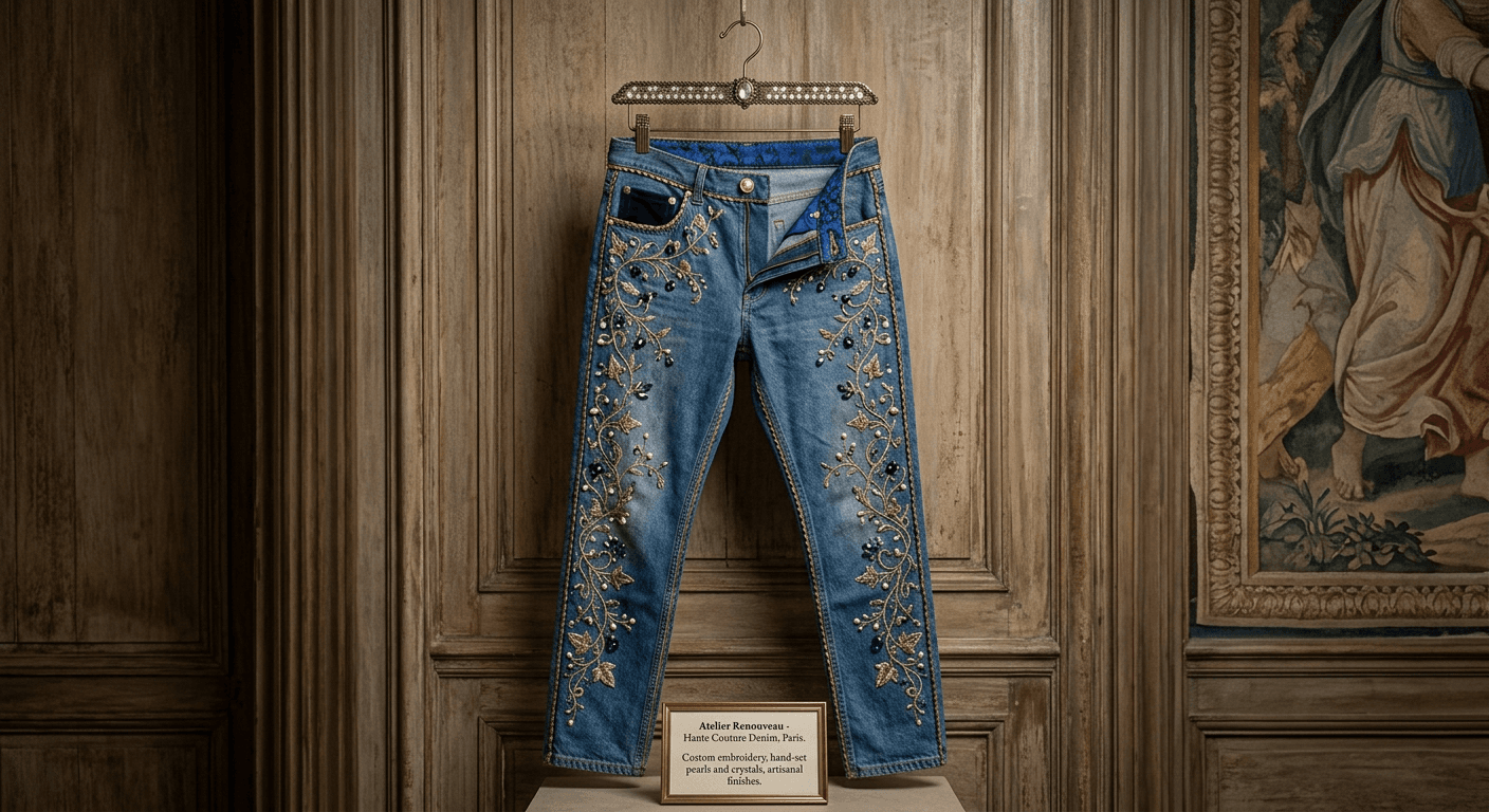 Final highly detailed haute couture jeans generated by 4fashionai.com