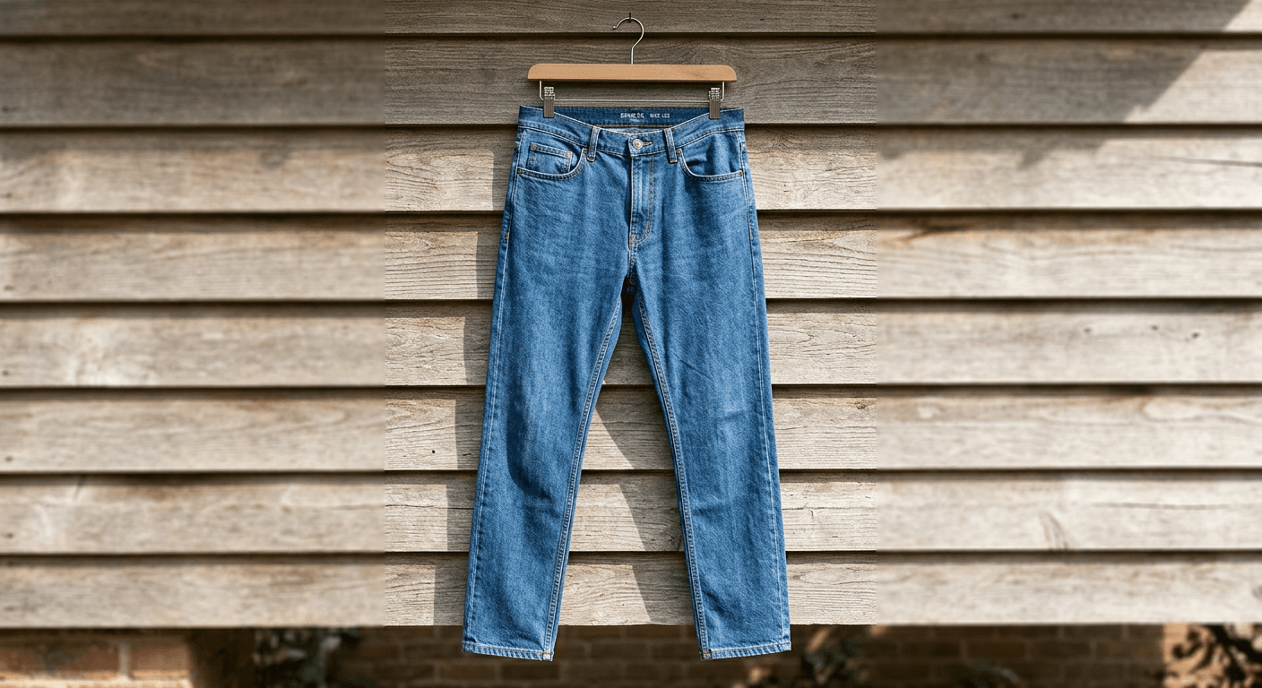 Initial basic sketch or concept of denim jeans before AI enhancement