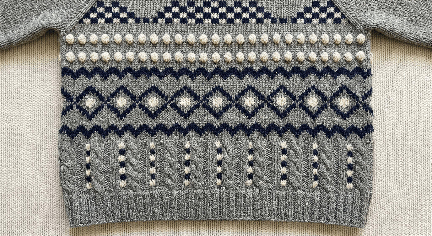 A photorealistic rendering of a finished knitwear garment generated by 4fashionai, featuring the exact stitch pattern from the chart