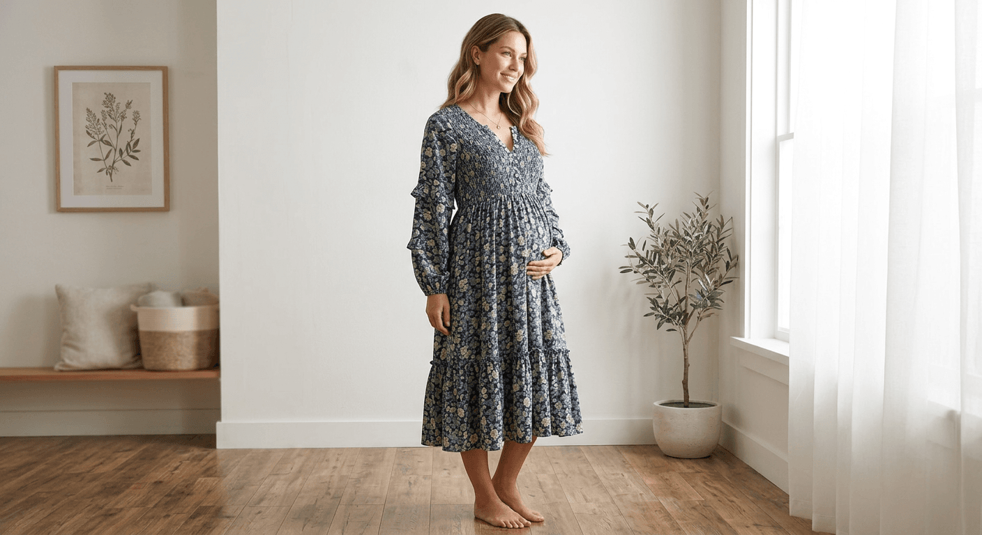 AI Rendered Show maternity clothing on expectant models. Beautiful, glowing maternity fashion photography without a real photoshoot.