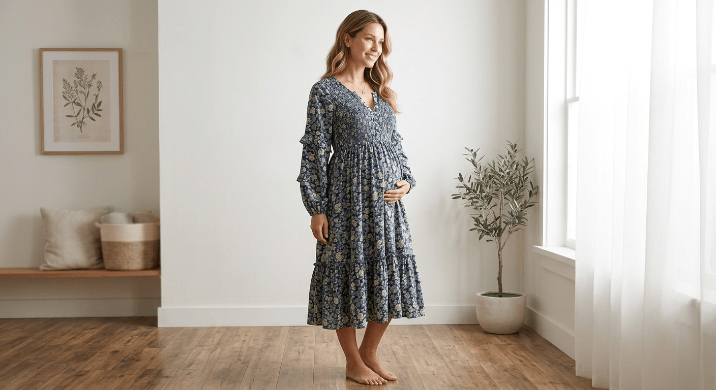 AI Rendered Show maternity clothing on expectant models. Beautiful, glowing maternity fashion photography without a real photoshoot.