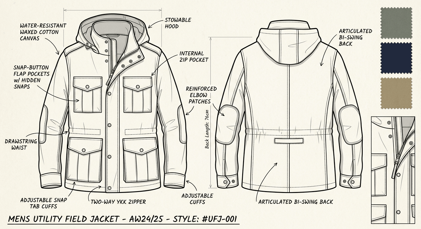Original Convert menswear design sketches to photorealistic images. Suits, casual wear, and everything in between.