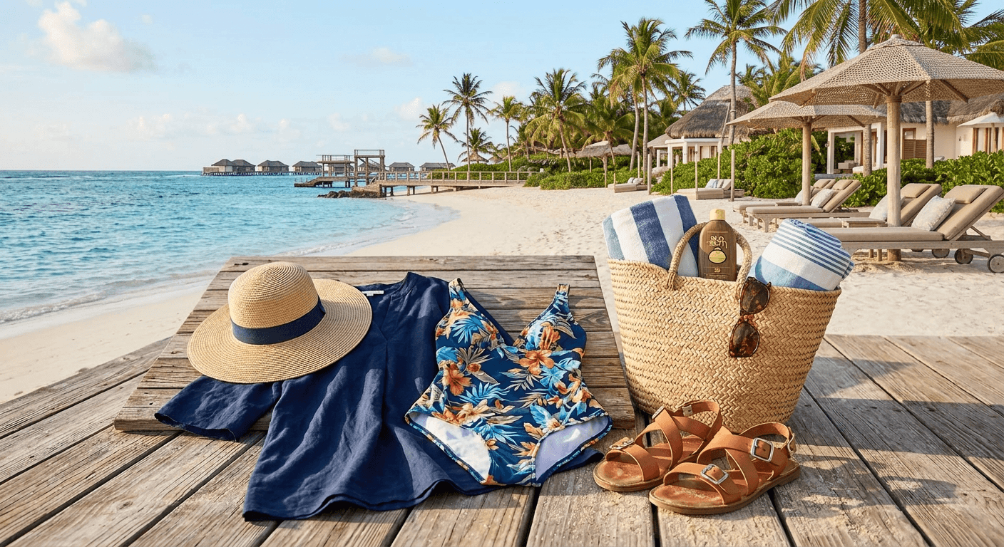AI Rendered Place products in stunning beach resort settings. Tropical paradise vibes for swimwear and resort wear brands.