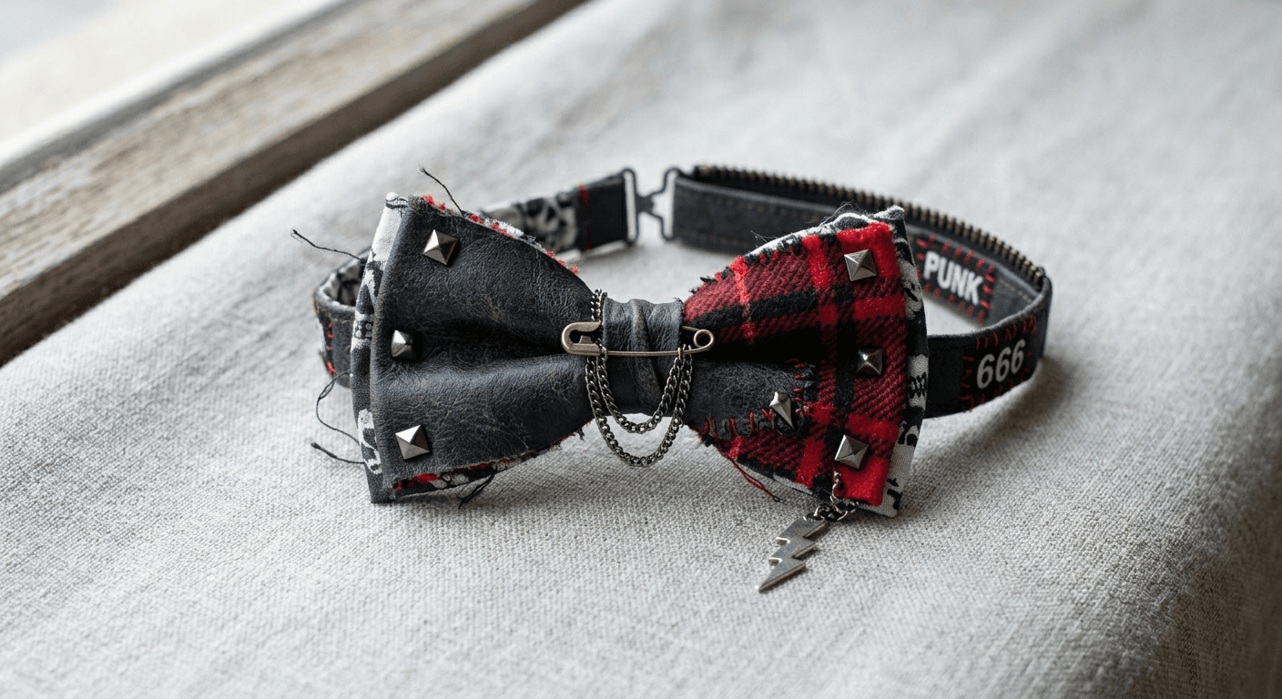 Hyper-realistic 3D rendered punk style bow tie generated by 4fashionai.com