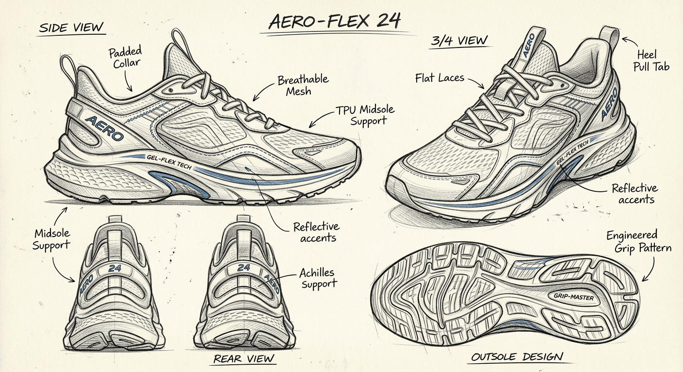 Original Transform footwear design sketches into photorealistic product images. See your shoe designs as finished products.