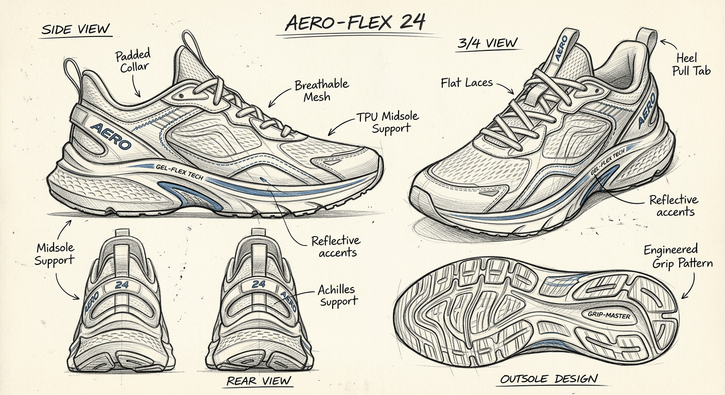 Original Transform footwear design sketches into photorealistic product images. See your shoe designs as finished products.