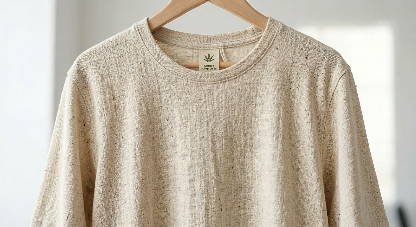 AI Rendered Preview sustainable and eco-friendly fabrics on garments. Organic cotton, recycled polyester, Tencel, and hemp visualized.