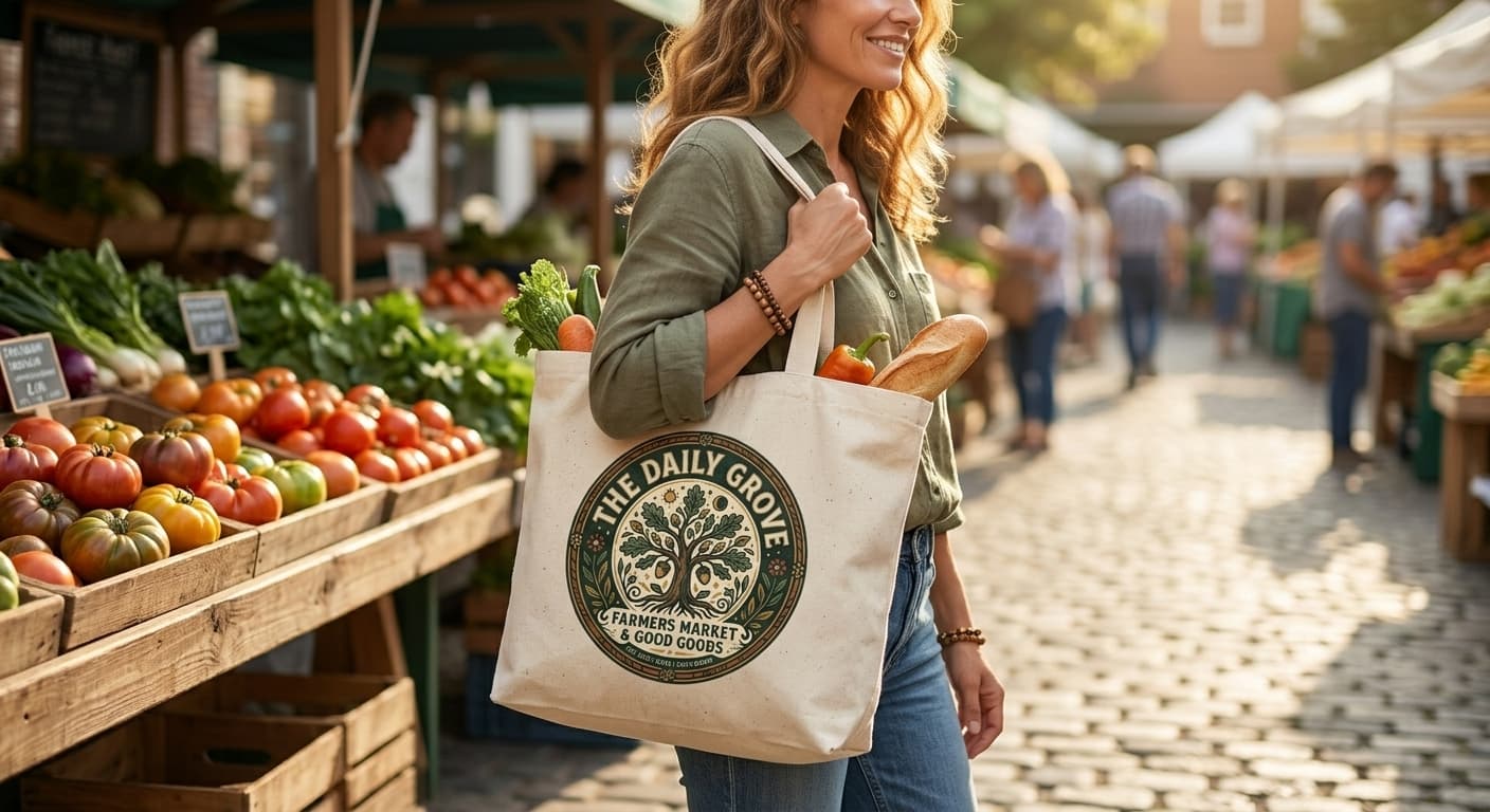 AI Rendered Create professional tote bag mockups with your designs. Canvas, cotton, and reusable bag previews on models.