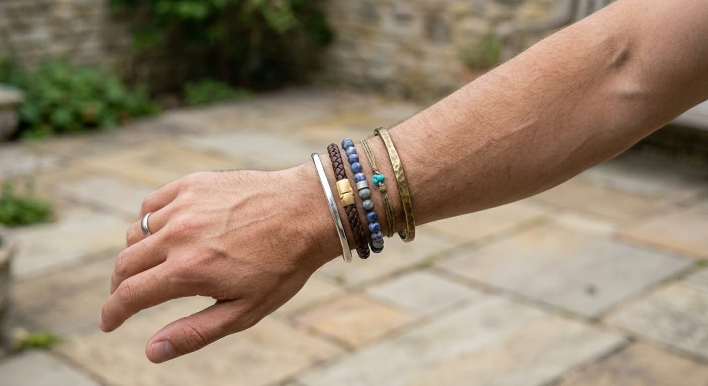AI Rendered Preview bracelet stacking combinations on your wrist. Mix metals, beads, chains, and bangles virtually.