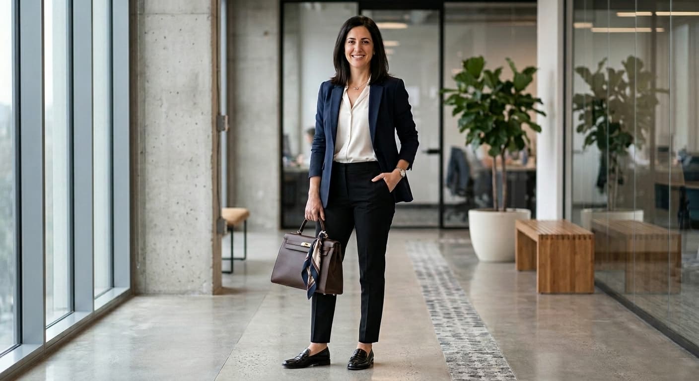 The same outfit beautifully elevated with a perfectly paired designer handbag generated by 4FashionAI