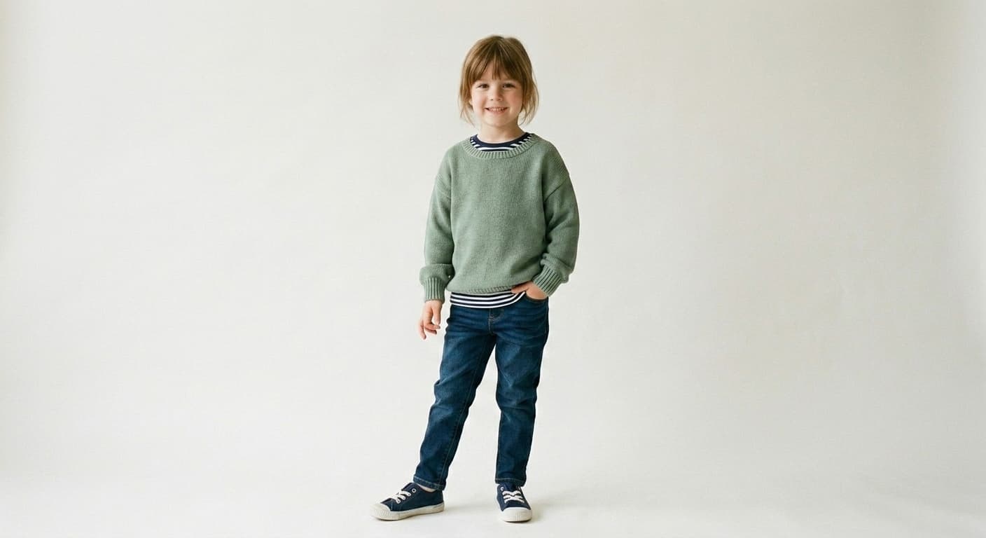 Child perfectly styled in new clothes using 4fashionai virtual try-on technology