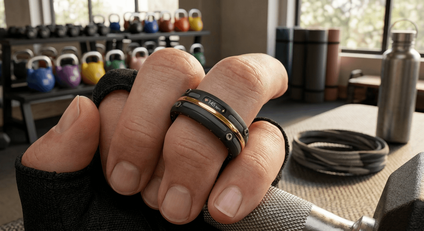 A stunning, highly detailed workout ring generated by AI, featuring intricate textures and modern styling.