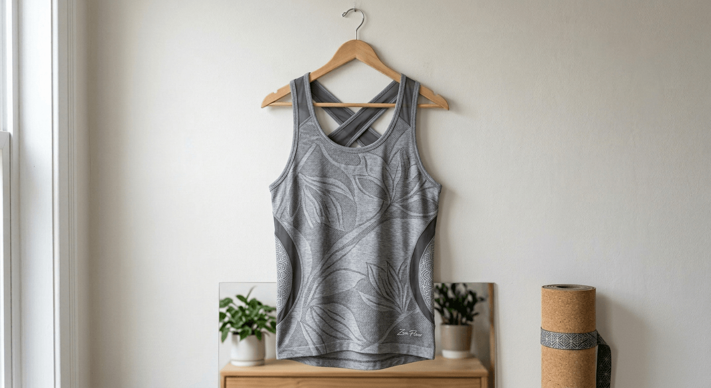 Photorealistic AI generated unique yoga style tank top by 4fashionai.com